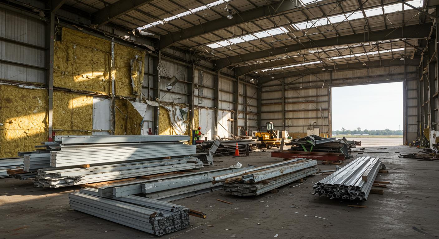 Переработка материалов после демонтажа Материалы после демонтажа ангара