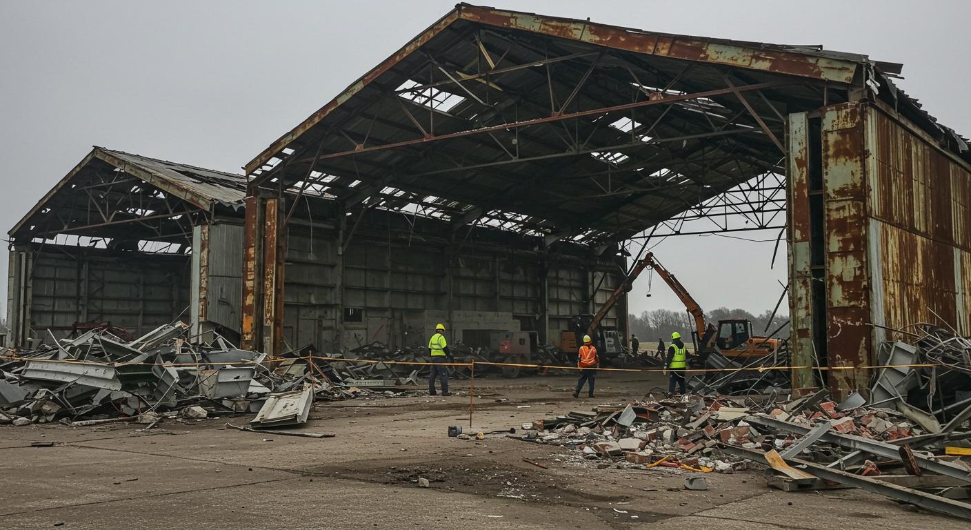 Демонтаж ангара с повреждёнными конструкциями Демонтаж ангара с повреждёнными конструкциями