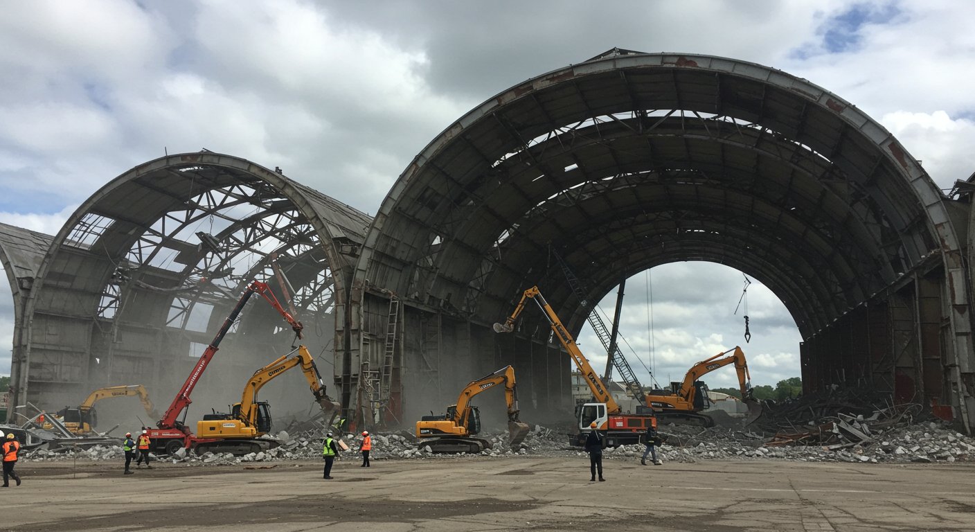 Демонтаж арочных производственных ангаров