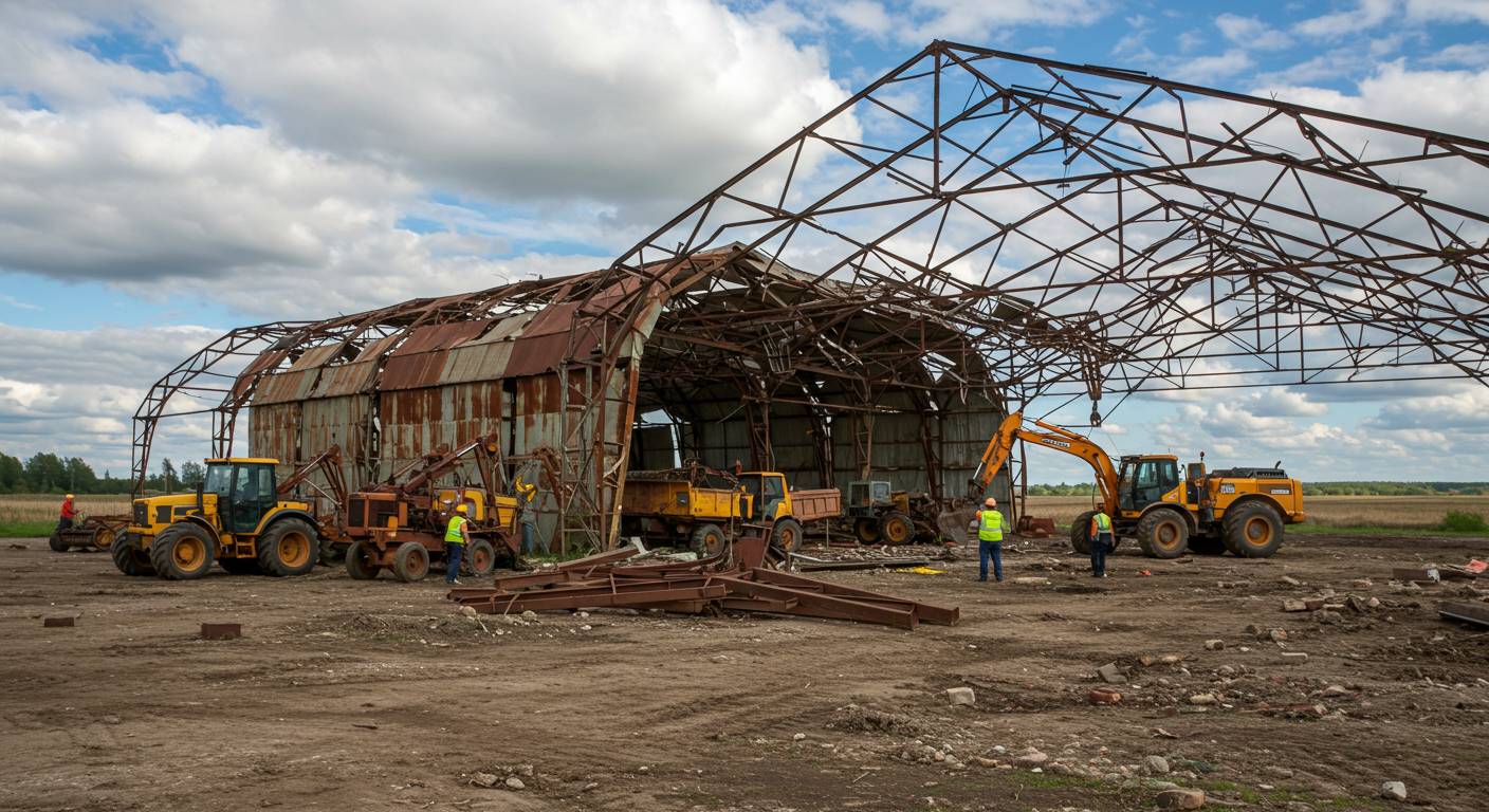Демонтаж старого колхозного ангара Демонтаж старого колхозного ангара