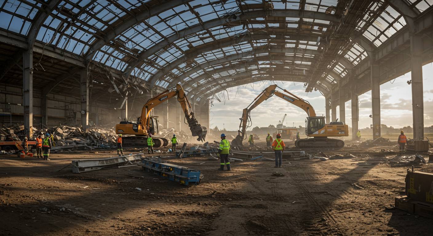 Демонтаж ангара на стройплощадке