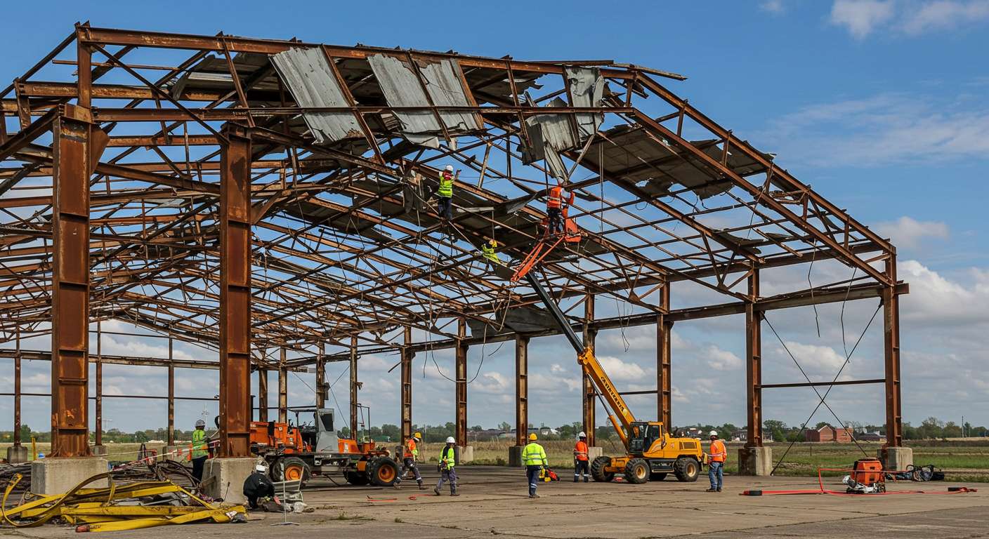 Демонтаж ангара с аварийной крышей