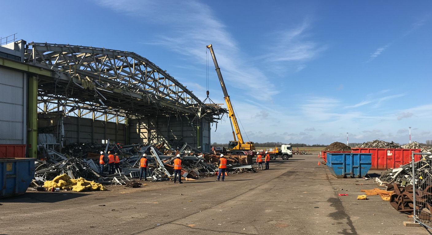 Сортировка и переработка материалов после демонтажа Утилизация материалов после демонтажа ангара