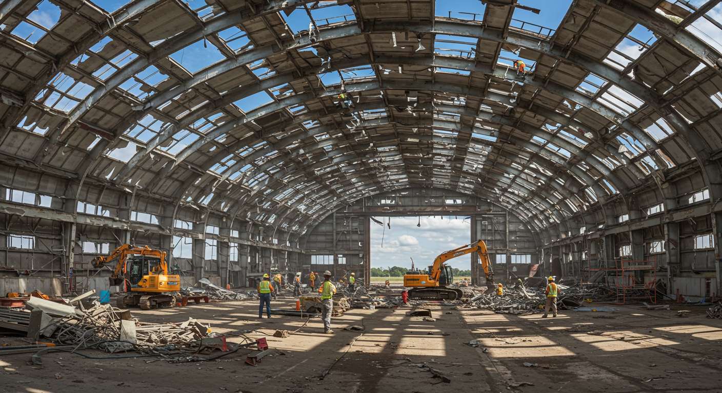 Демонтаж старого авиационного ангара