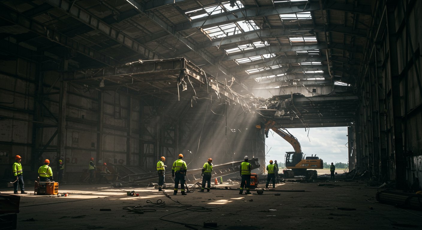 Демонтаж ангара в ограниченном пространстве
