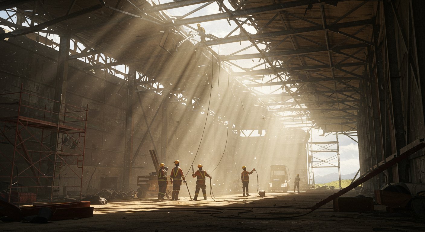 Процесс демонтажа ангара в узких условиях Демонтаж ангара в ограниченном пространстве