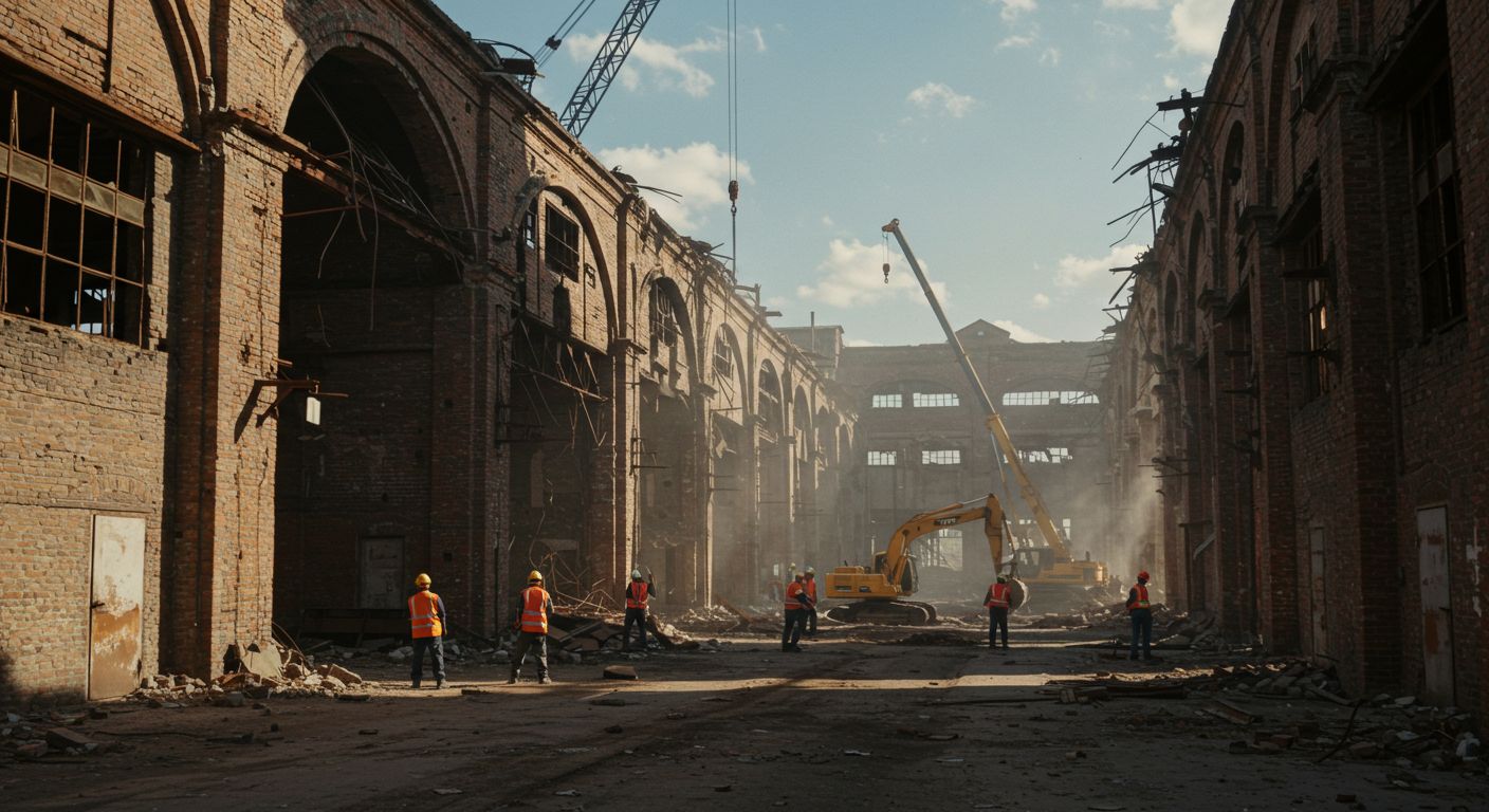 Демонтаж производственных кирпичных ангаров