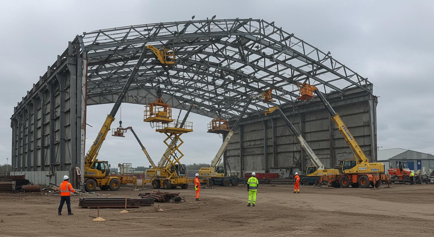 Демонтаж ангаров с использованием подъёмников