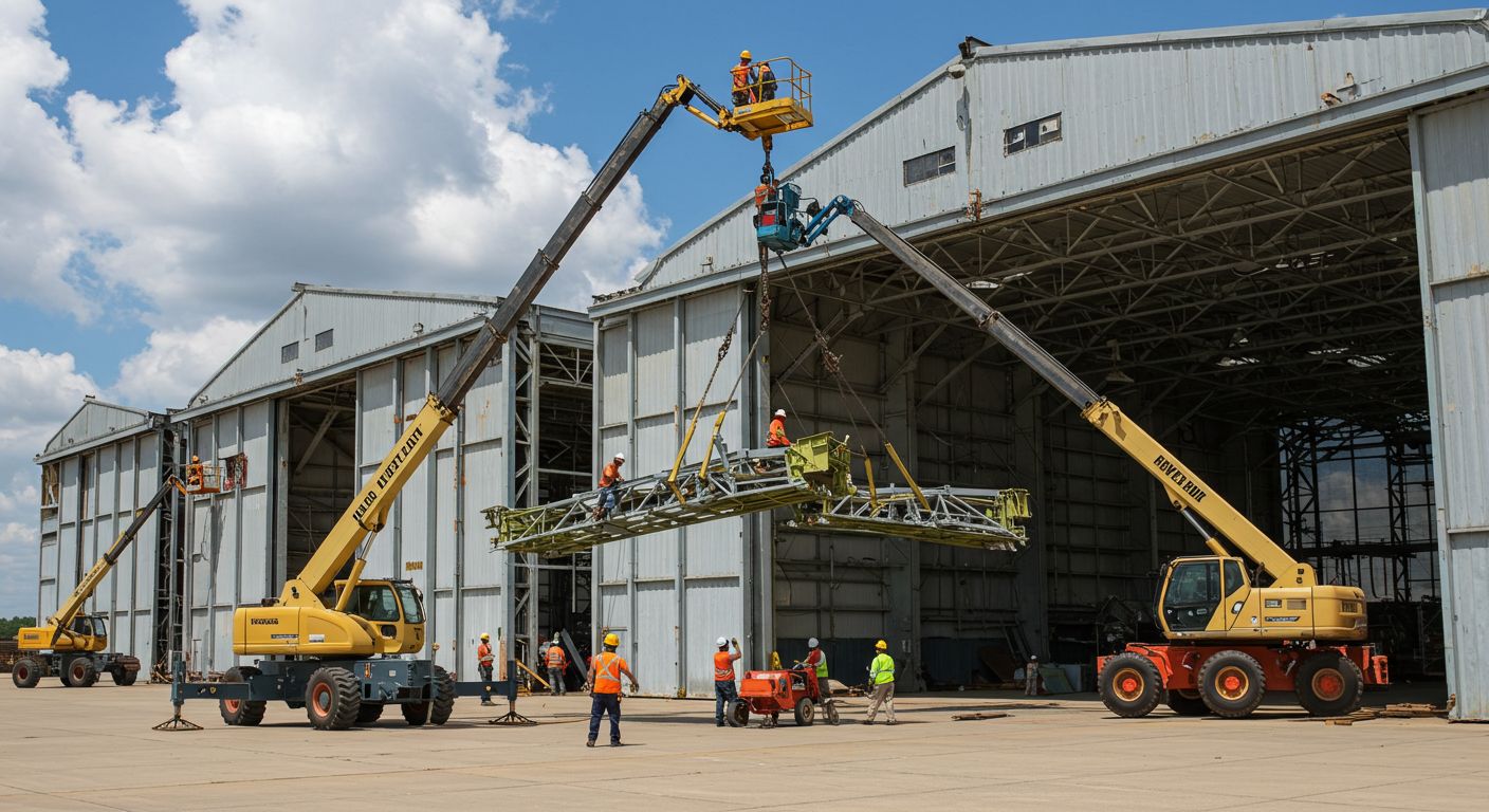Использование подъёмников при демонтаже ангара Демонтаж ангара с подъёмником