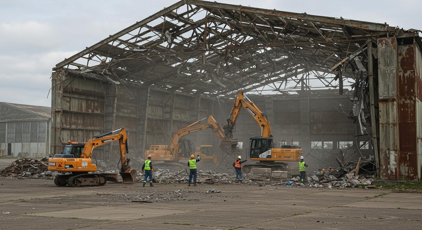 Демонтаж старых военных ангаров