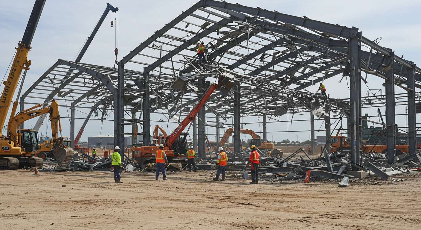 Демонтаж ангара на строительной площадке