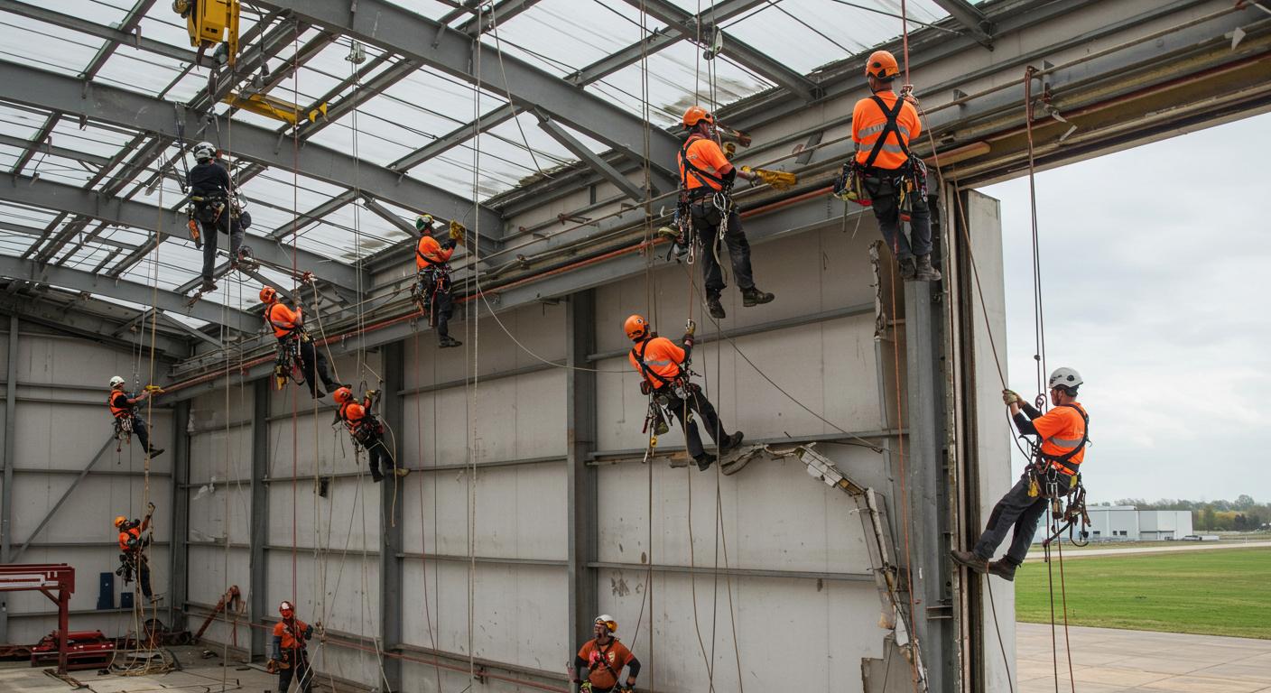 Демонтаж ангаров с применением альпинистов