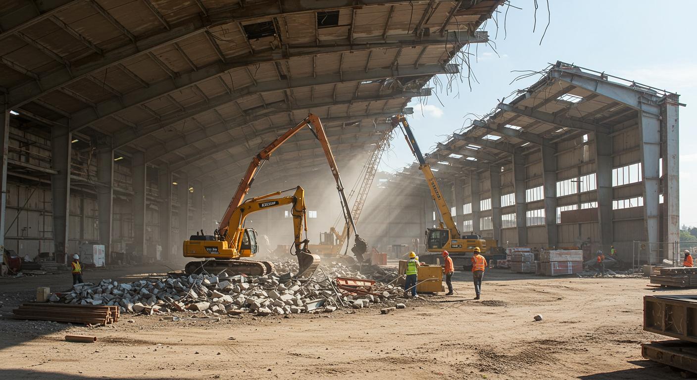 Разборка ангара с сортировкой материалов и подготовкой участка Демонтаж ангара для строительства