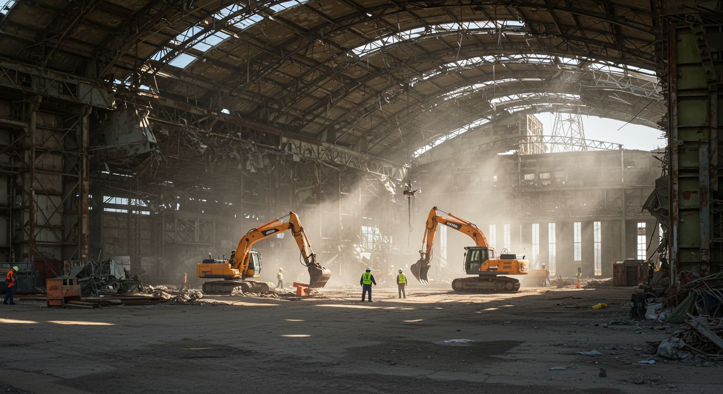 Работы по разборке ангара с сортировкой материалов Демонтаж ангара для переоборудования