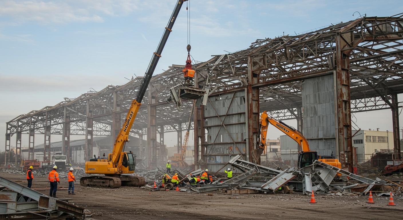 Демонтаж старых торговых ангаров