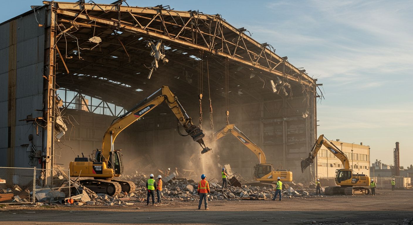 Демонтаж ангара при сносе предприятия