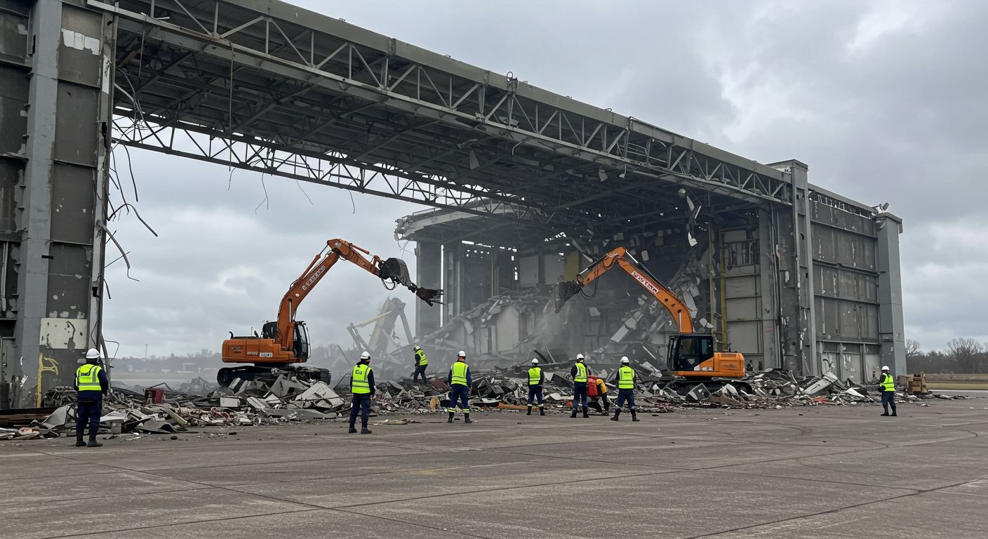 Демонтаж ангара в аварийной зоне
