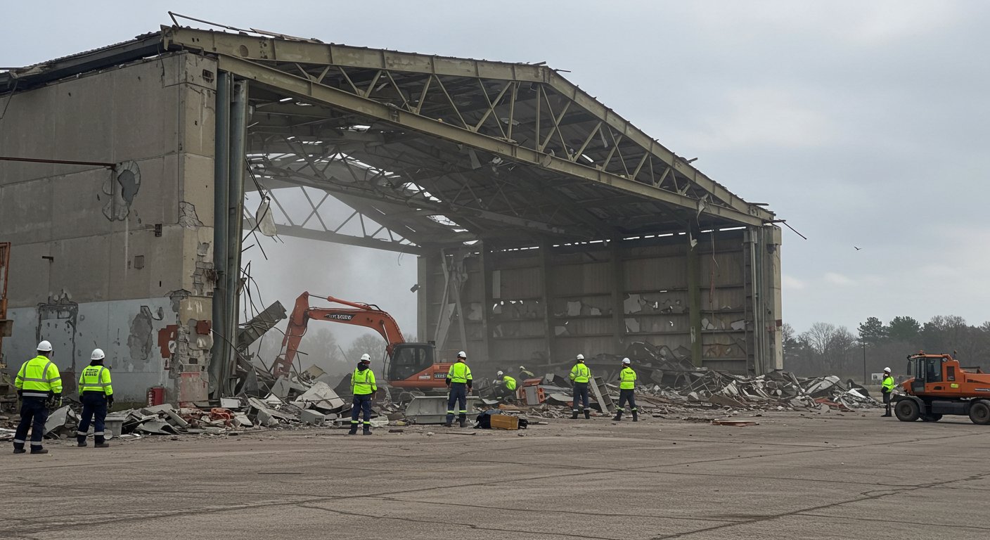 Безопасный демонтаж аварийного ангара с использованием специальных технологий Демонтаж ангара в аварийной зоне