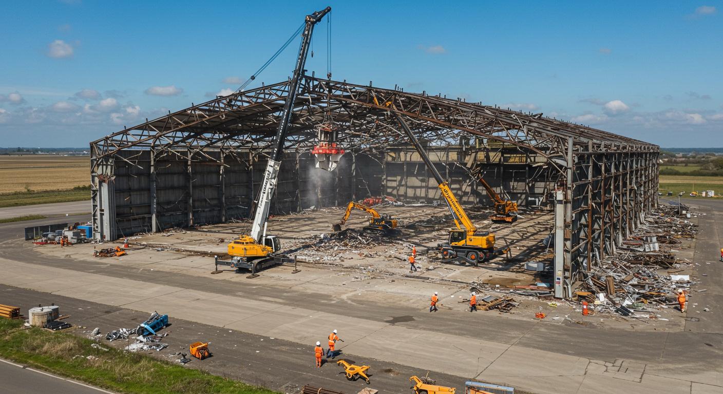 Демонтаж ангара с использованием спецтехники