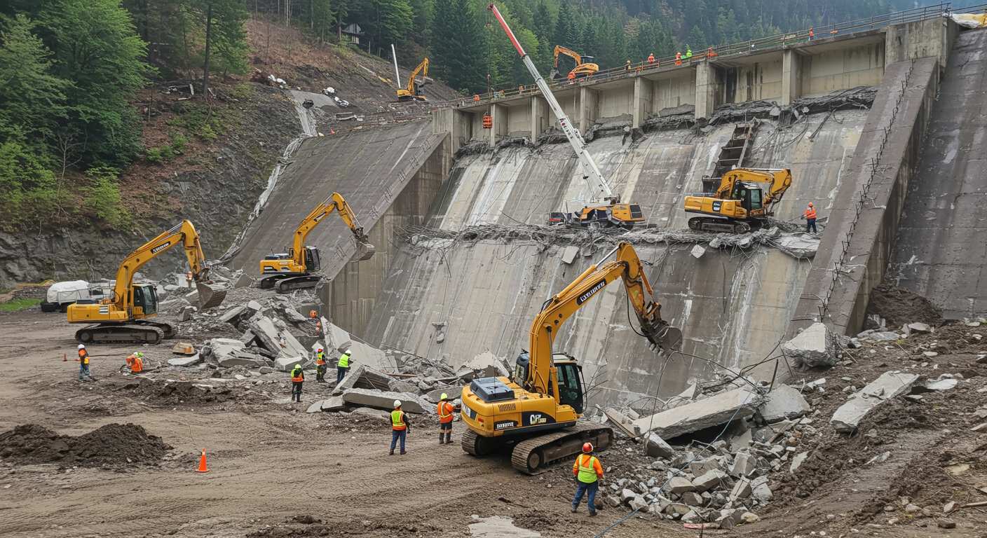 Профессиональный демонтаж водосброса Демонтаж водосброса с использованием спецтехники