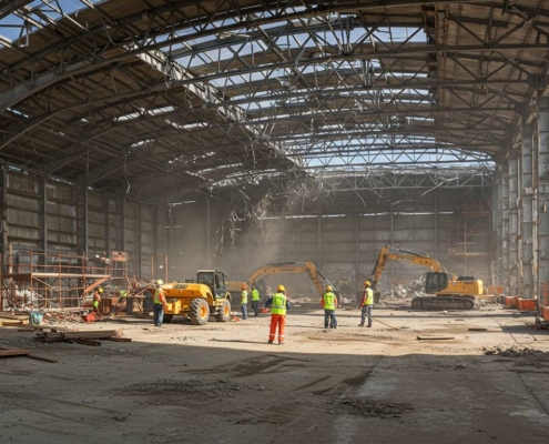 Подготовка площадки к демонтажу ангара