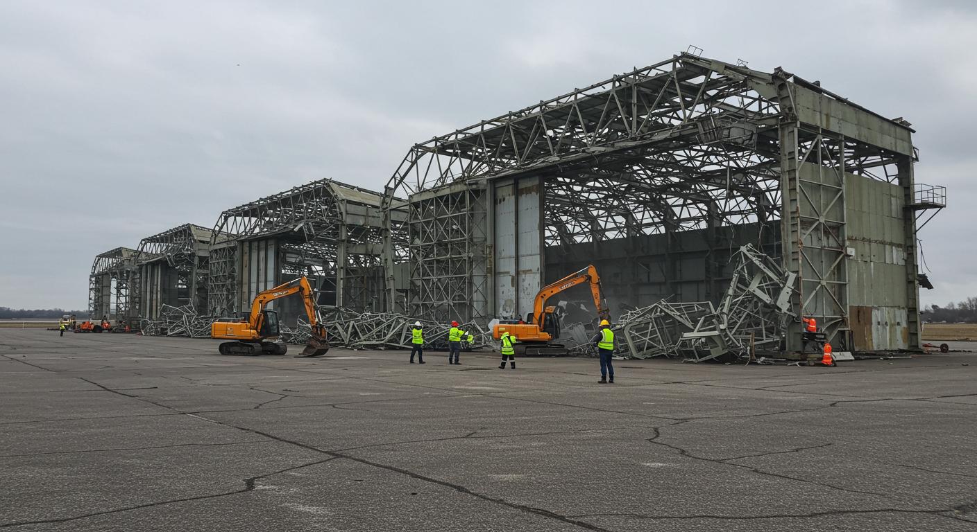 Демонтаж ангаров для освобождения территории
