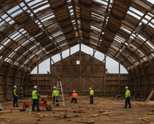 Демонтаж деревянных ангаров