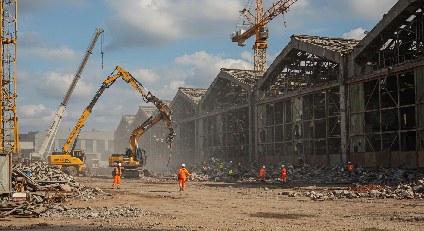 Демонтаж ангаров при строительстве промзоны