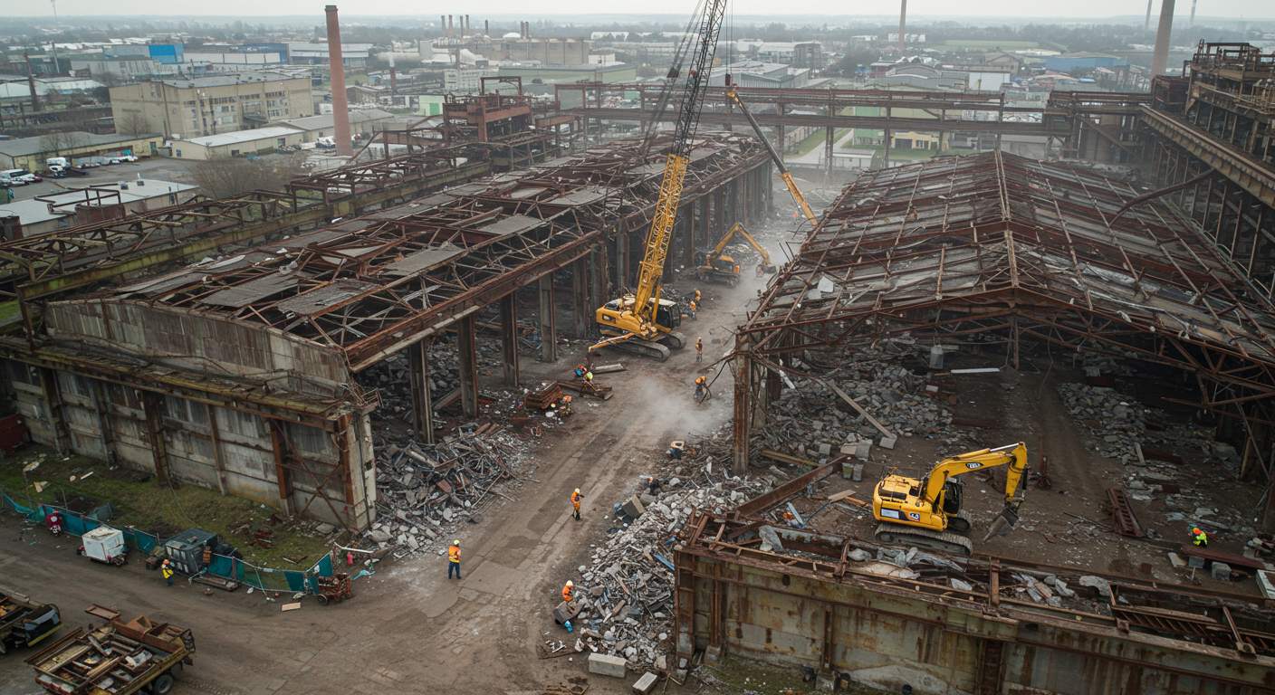 Демонтаж ангаров в промышленном районе