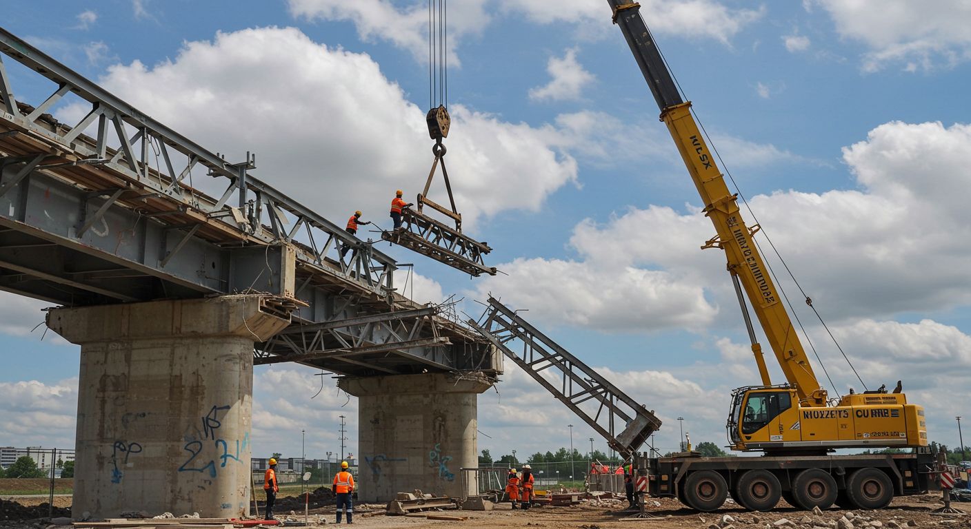 Демонтаж мостов и эстакад с краном