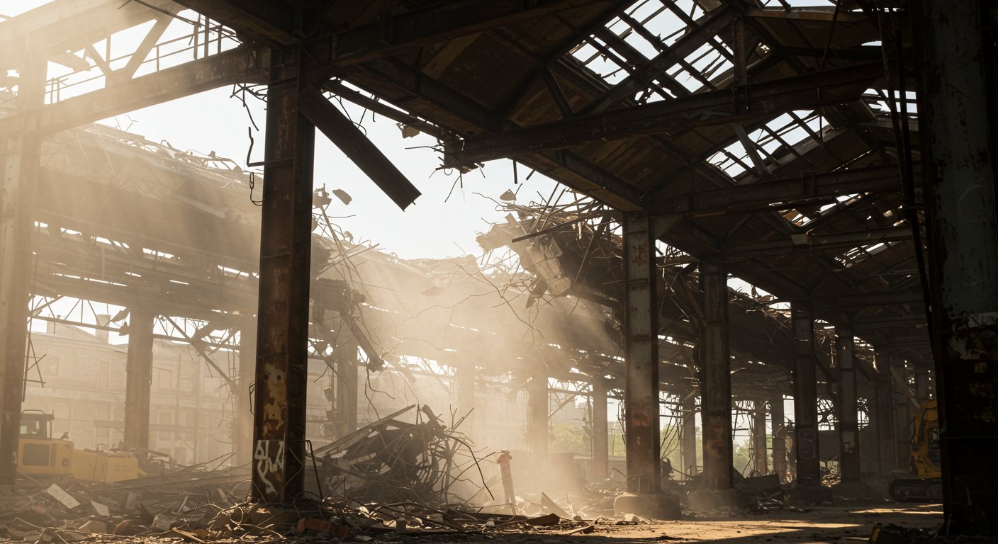 Демонтаж старого промышленного ангара Демонтаж старого промышленного ангара