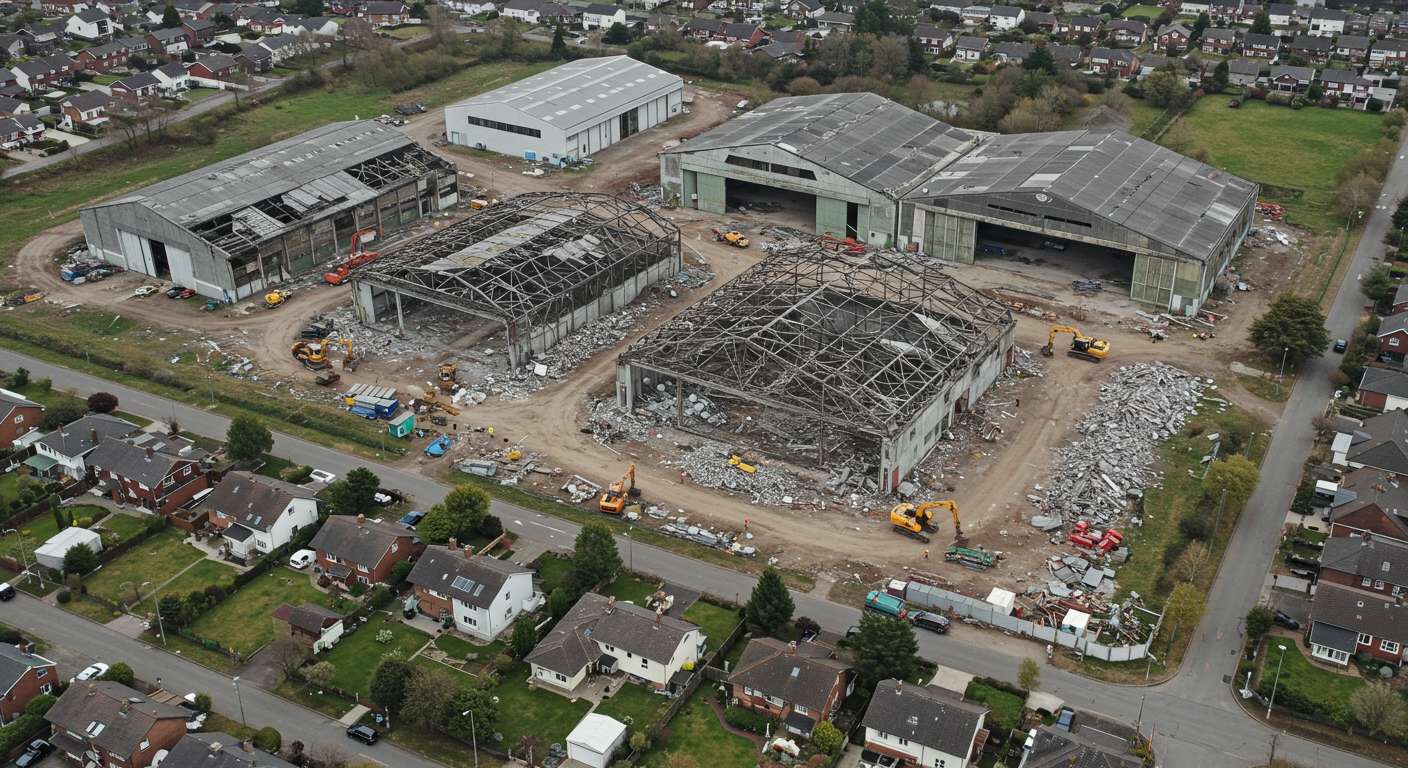 Демонтаж ангара в жилом районе