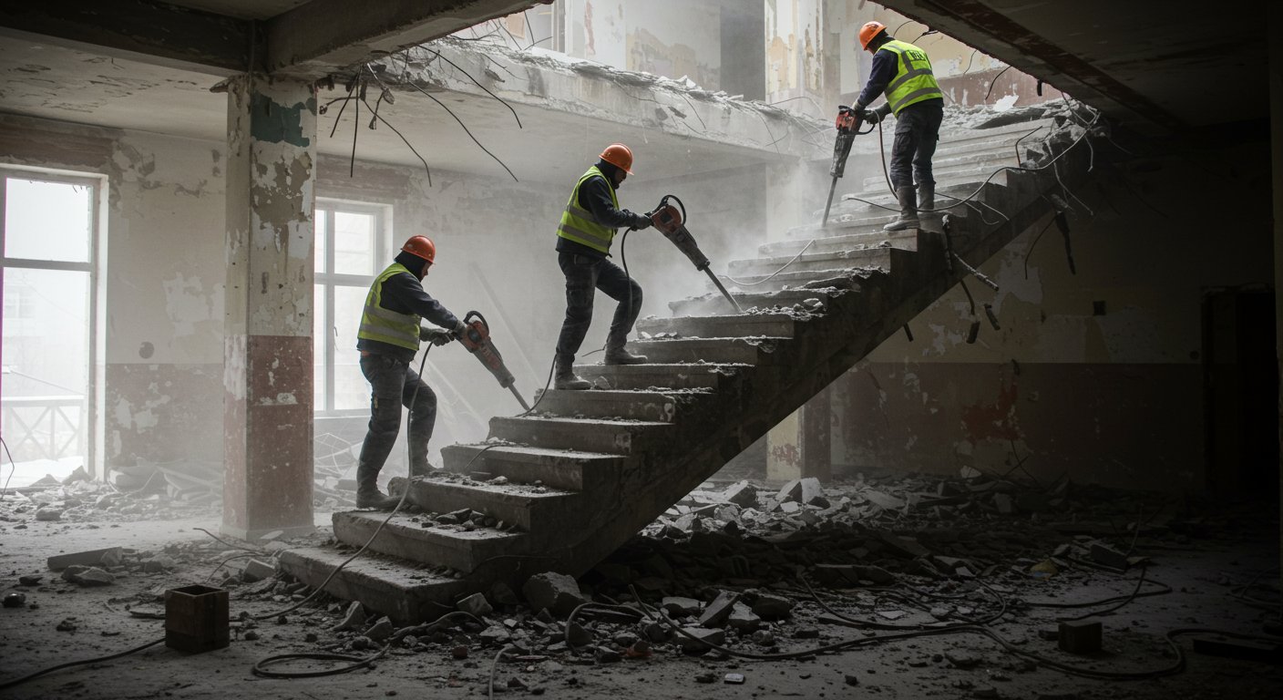 Демонтаж бетонных лестничных пролетов
