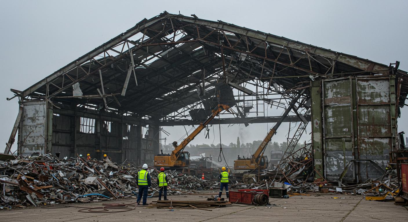 Демонтаж ангара с повреждёнными элементами