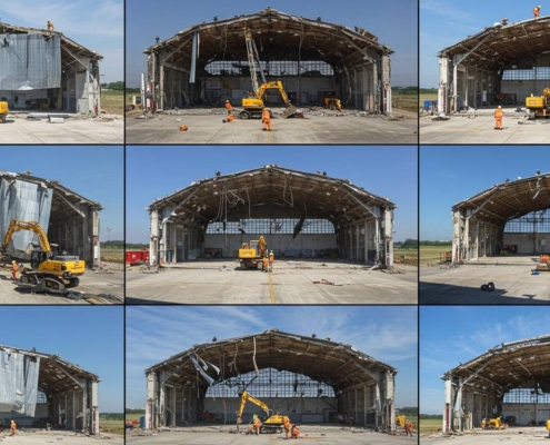 Этапы демонтажа ангара