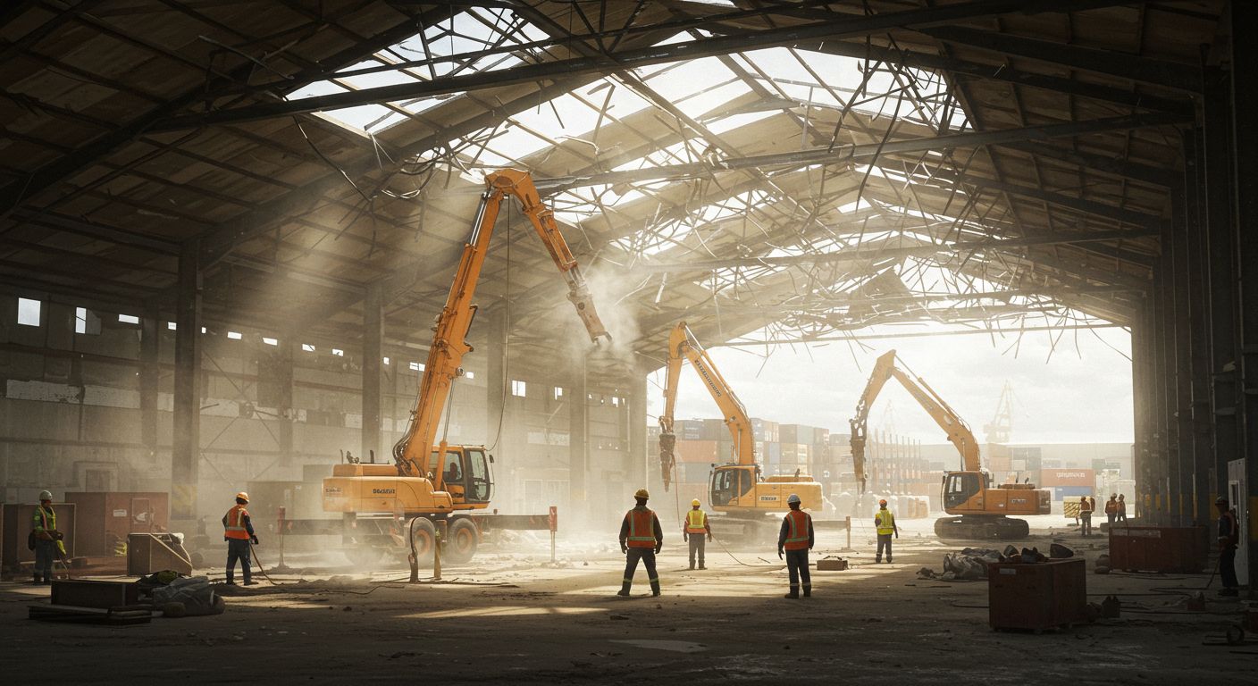 Демонтаж ангара при расширении склада Демонтаж старого ангара на складе