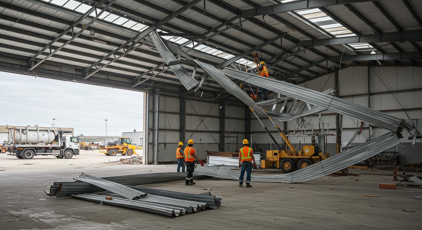 Демонтаж ангаров на территории предприятия при обновлении бизнеса Демонтаж ангара при обновлении бизнеса