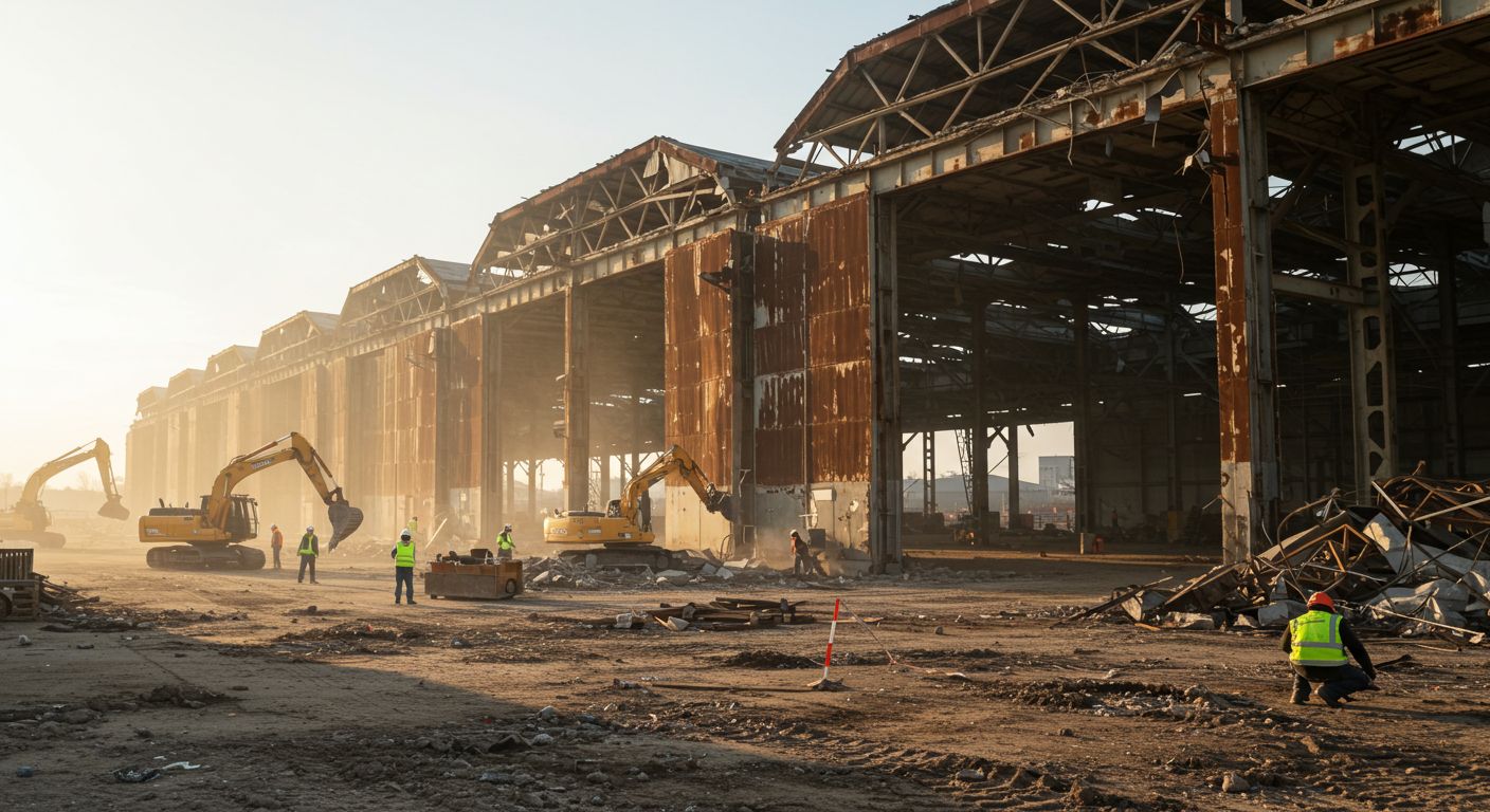 Демонтаж ангаров для освобождения земли под стройку