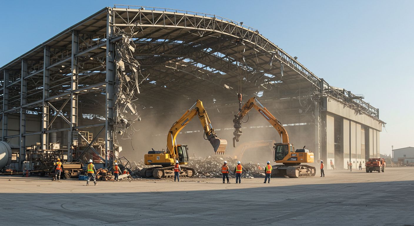 Демонтаж старого ангара на участке частного дома Демонтаж ангара в частном секторе