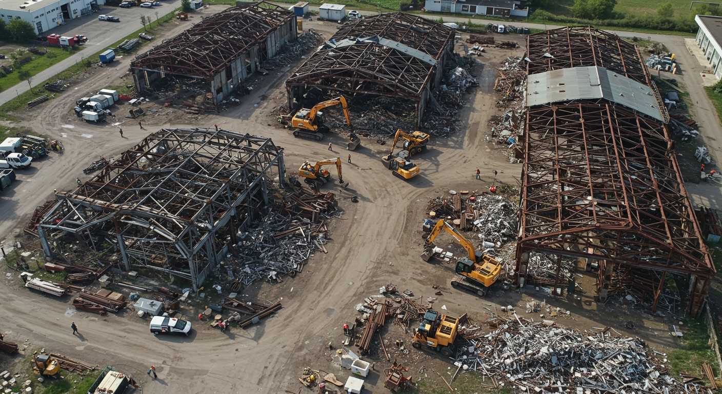 Демонтаж старого металлического ангара