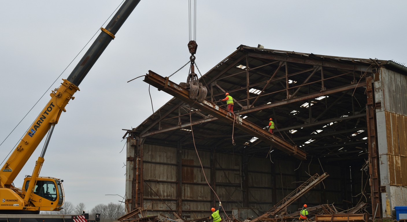 Демонтаж ангара с использованием крана
