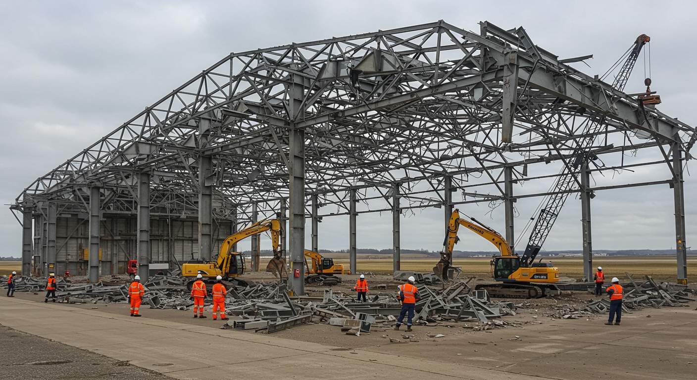 Процесс демонтажа ангаров при смене назначения территории Демонтаж ангаров на территории