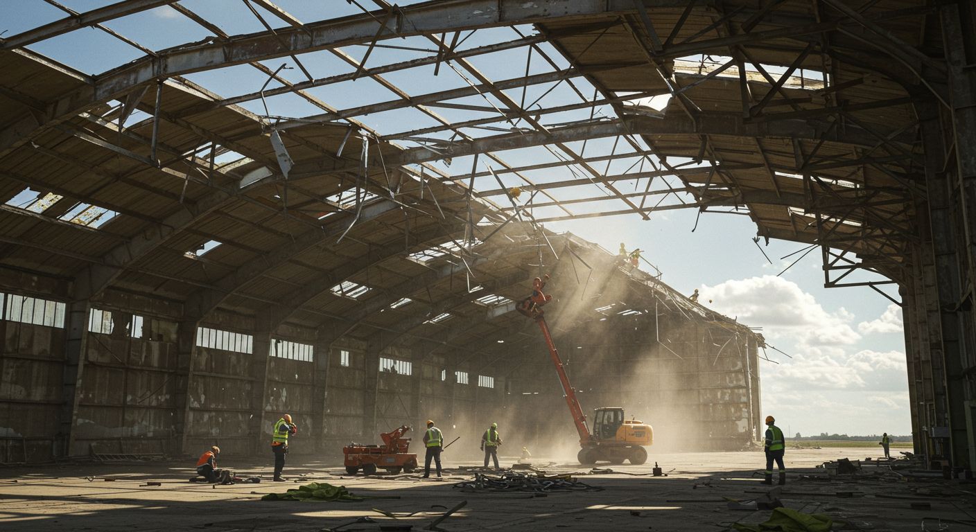 Демонтаж ангара из устаревшего профиля