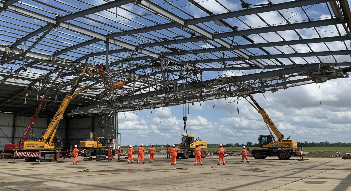 Демонтаж ангара с применением гидравлики