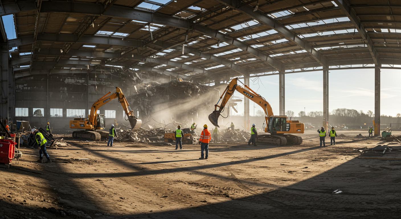 Демонтаж ангара на строительной территории