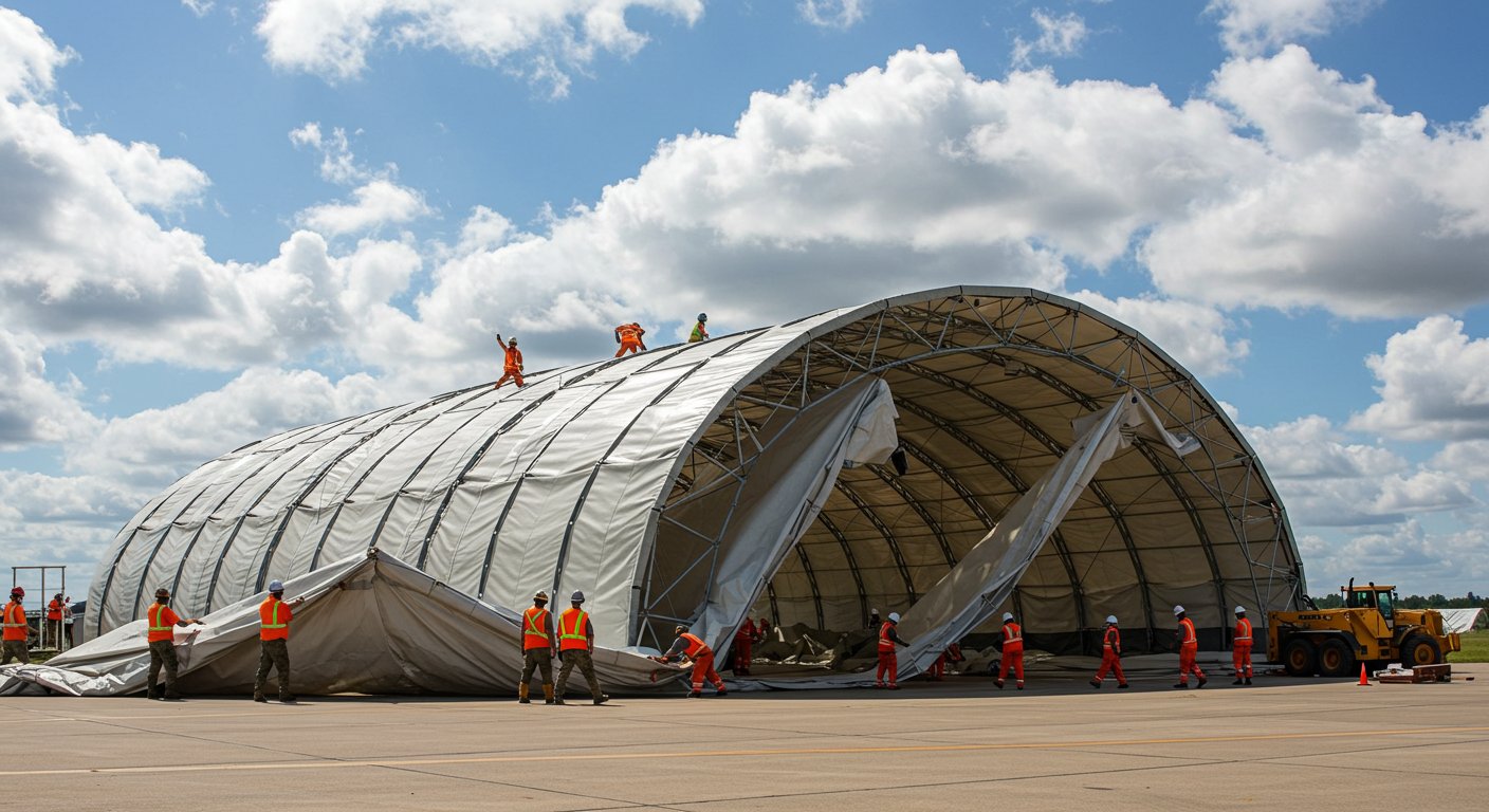 Демонтаж аварийного ангара с техникой