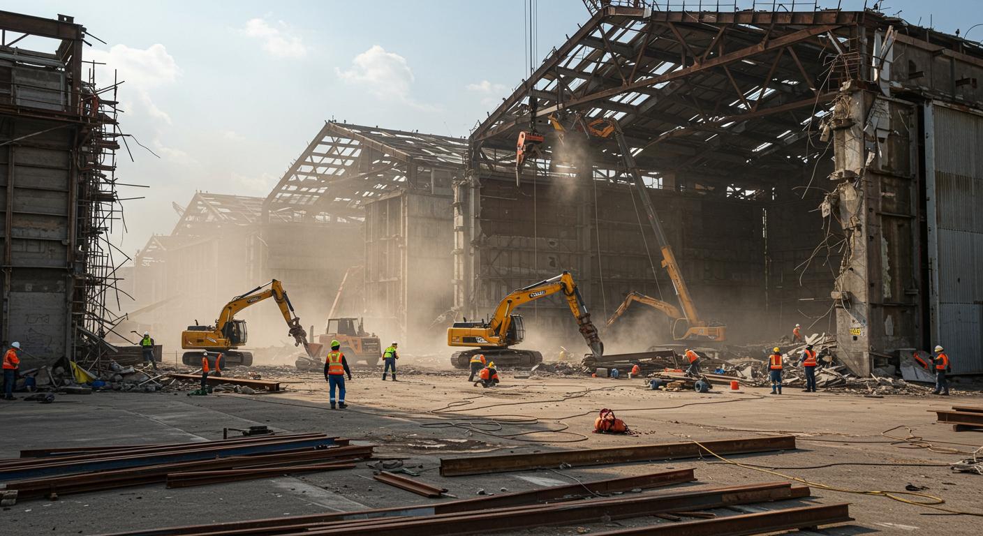 Демонтаж металлического ангара на промышленной площадке